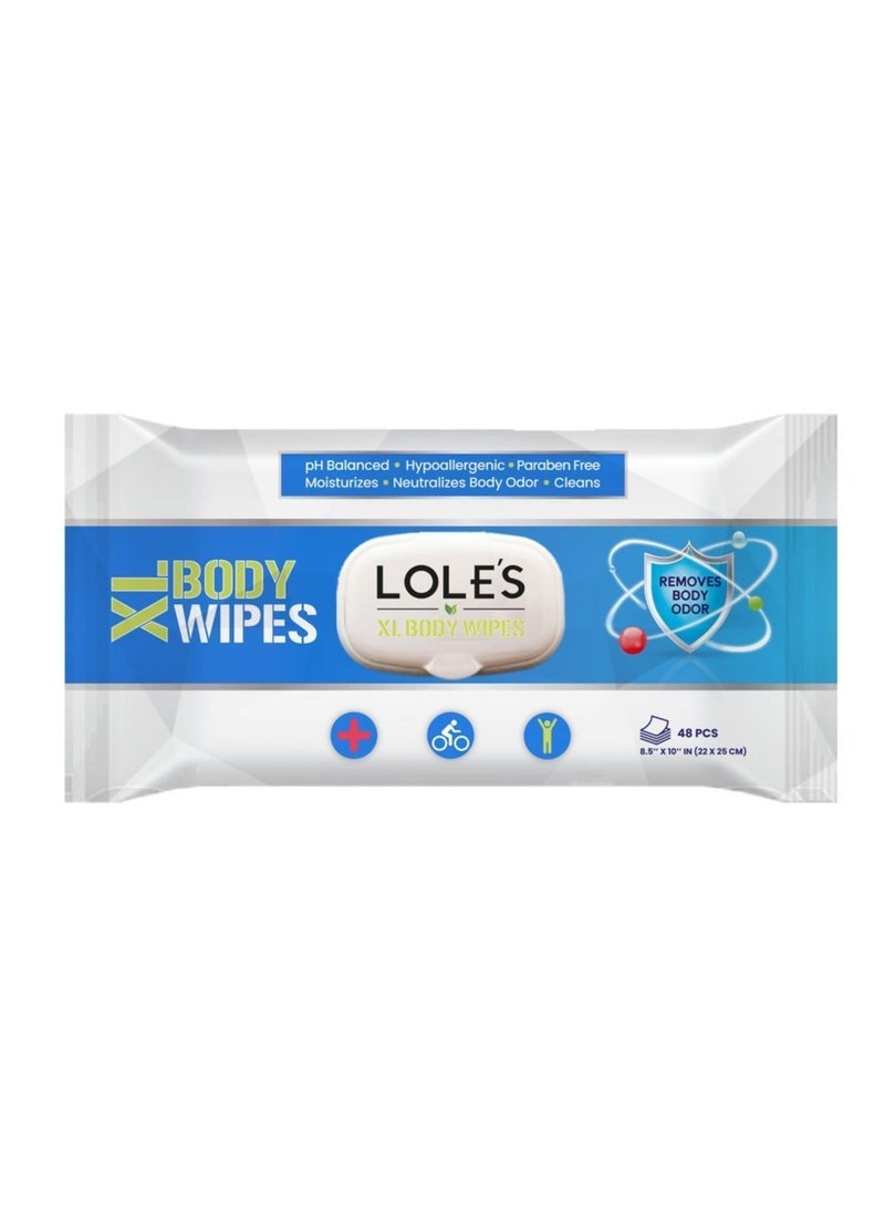 Lole's XL Body Cleaning Wet Wipes, Pack of 1 x 48 Wipes - Image 1